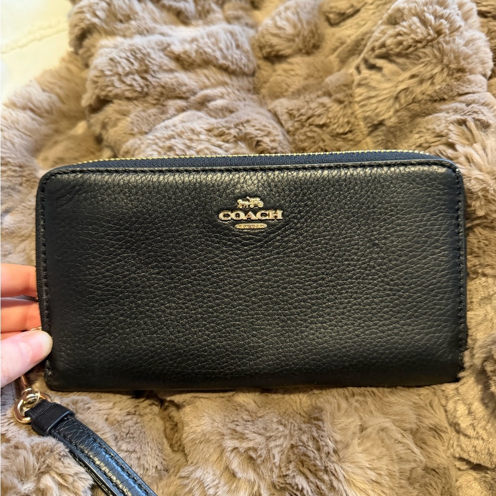 Coach Black Pebbled Leather Wristlet